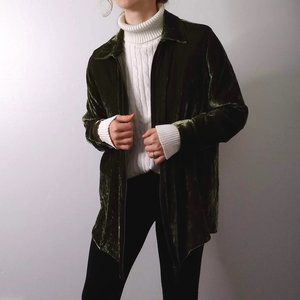 Green Velvet Zip Top | Velvet Jacket Blouse